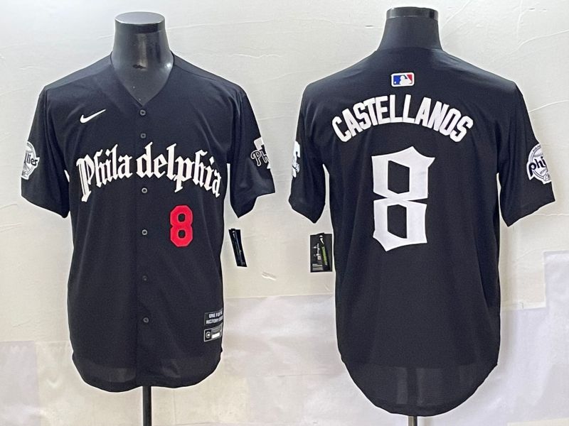 Men 2025 Philadelphia Phillies #8 Castellanos Black Five generations Joint Name Nike MLB Jersey style 2